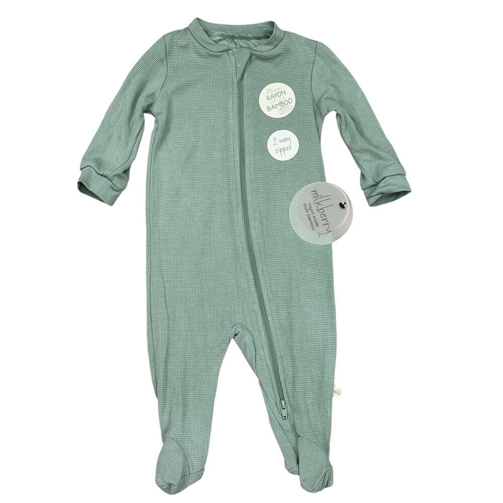 Milkberry Bamboo Baby Footie Pajamas Green 0-3m NWT